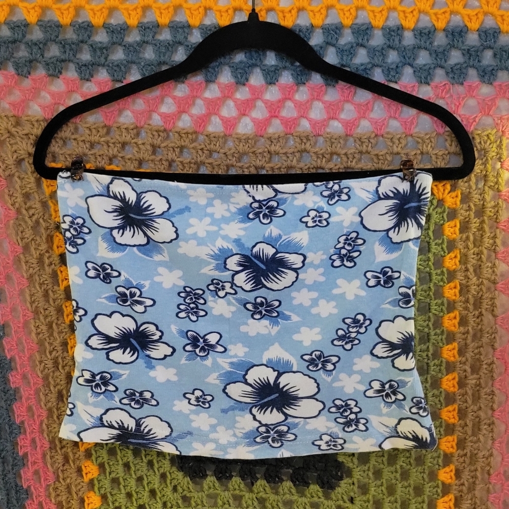 Floral Blue and White Tube Top